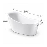 Dimensions for 66.9-inch saddle‑shaped freestanding bathtub