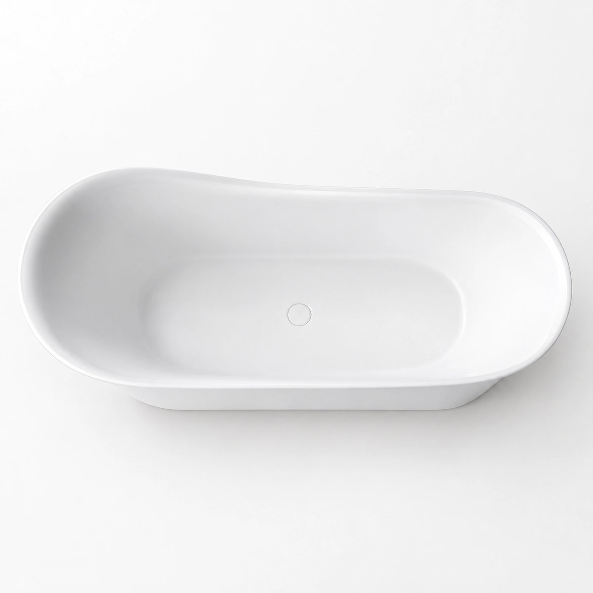 Top‑down overhead view of empty slipper bathtub against plain white background