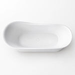 Top‑down overhead view of empty slipper bathtub against plain white background