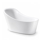 freestanding acrylic soaking tub with asymmetrical curved silhouette