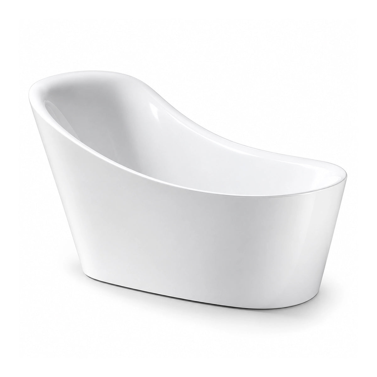 freestanding acrylic soaking tub with asymmetrical curved silhouette