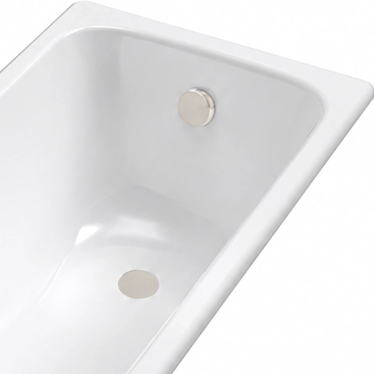 Inner tub detail, chrome overflow outlet and bottom drain hole