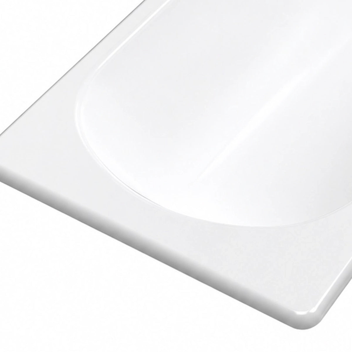 Bathtub rim close‑up, wide flat deck with smooth rounded edge
