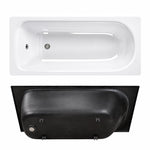 Top & bottom view of tub, glossy white surface and black reinforced base