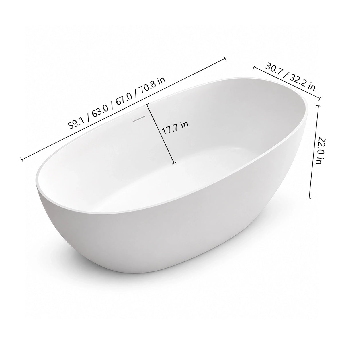 Oval freestanding bathtub,59 inch/63 inch/67 inch/71 inch.