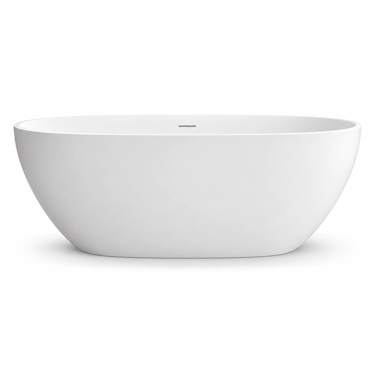 Freestanding soaking bathtub, solid one-piece oval tub in matte white finish