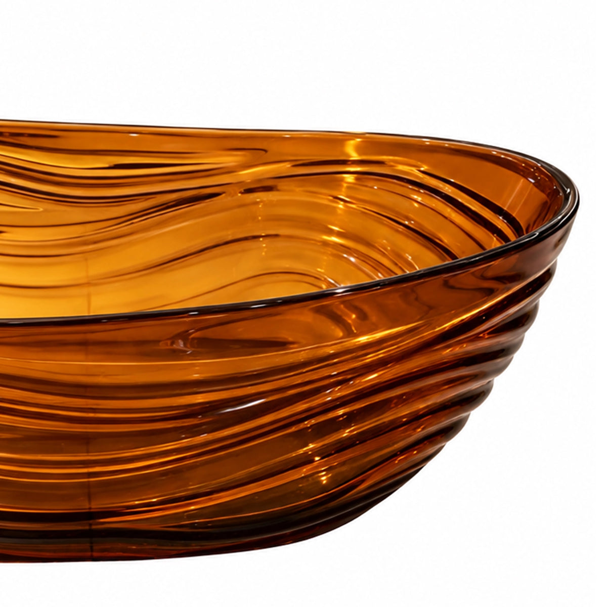 Close-up view of rippled amber tub rim and layered wavy surface