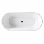 Oval drop-in soaking bathtub, white finish, top view with center drain
