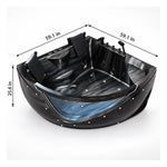 Dimension for 59-inch Black corner two-person whirlpool bathtub.