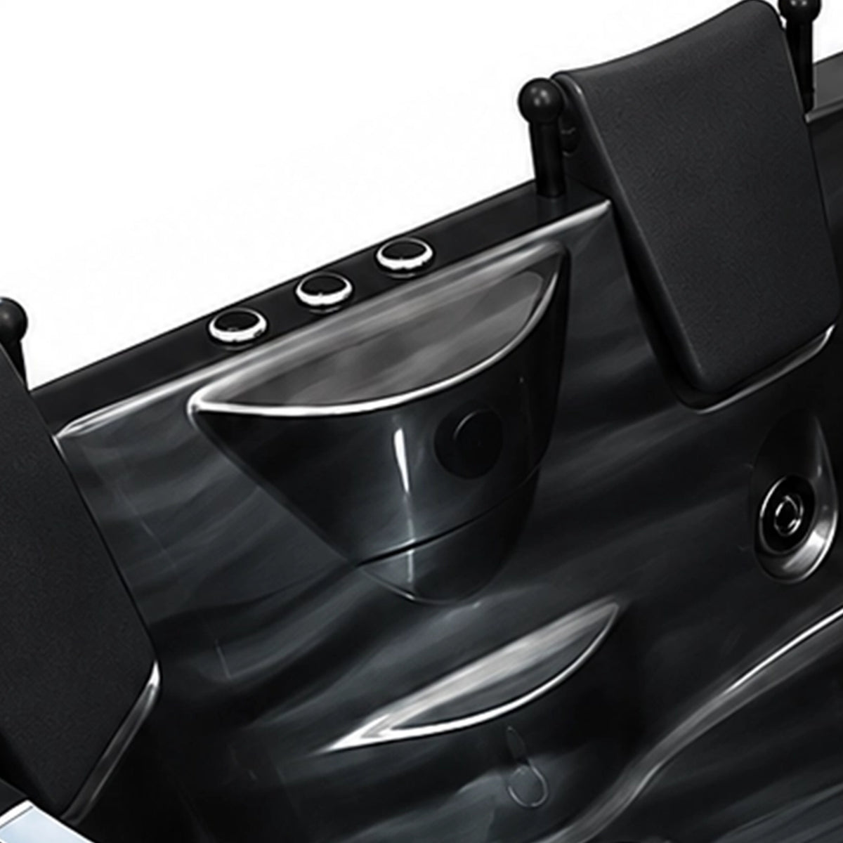 Bathtub built-in control buttons, storage recess, back massage jets and dual resting headrests