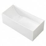Freestanding solid surface soaking bathtub, rectangular sharp silhouette, seamless one-piece tub with overflow and drain