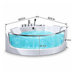 Fan-shaped corner bathtub, 63 in outer side length, 27.6 in overall height