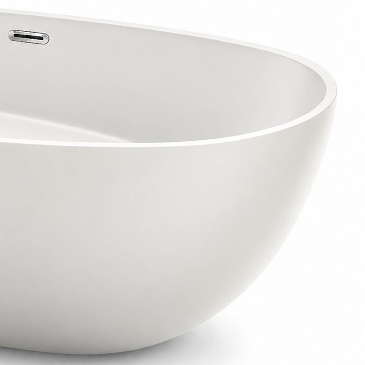 Close-up of bathtub rim, showing smooth edge and built-in side overflow opening