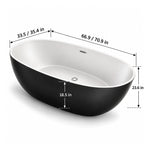 Black and white two-tone freestanding bathtub with inch dimension 66.9 inch/70.9 inch