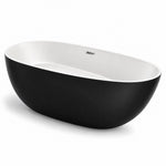 Freestanding soaking bathtub, two-tone design with black exterior and white interior, sleek curved body