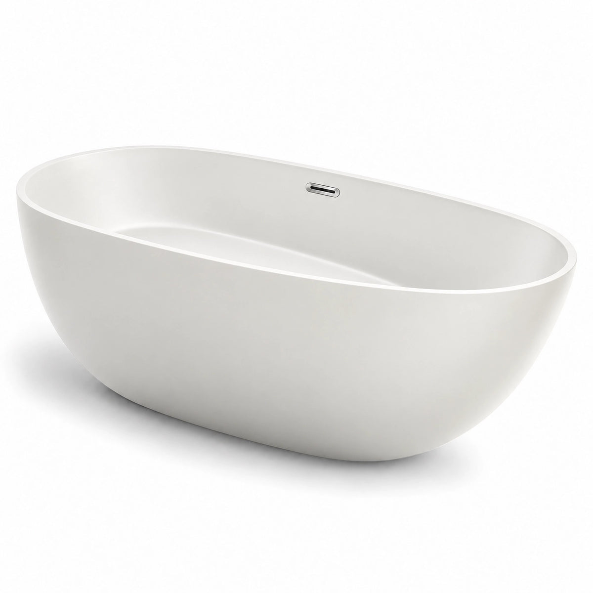 Freestanding acrylic soaking tub, Oval matte white finish with built-in overflow