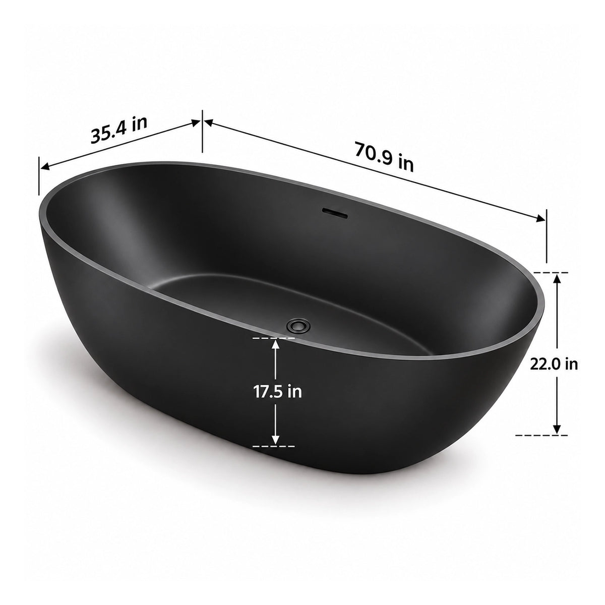 Black oval freestanding solid surface bathtub dimension for 70.9-inch