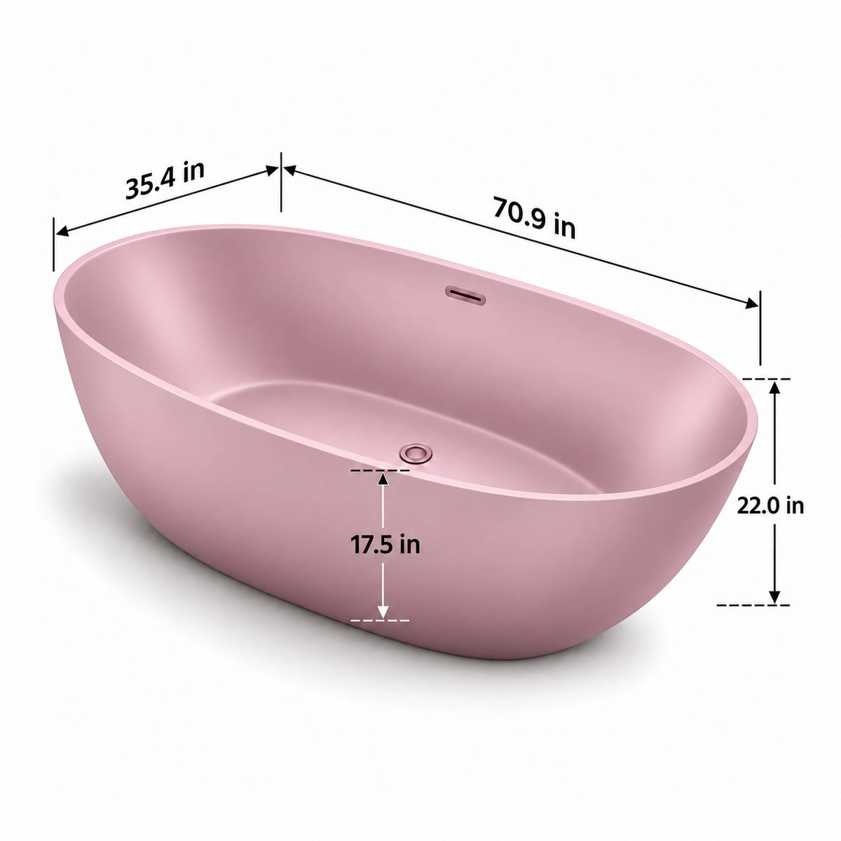 Pink oval freestanding solid surface bathtub dimension for 70.9-inch