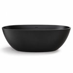Freestanding oval solid surface tub, matte black monolithic construction