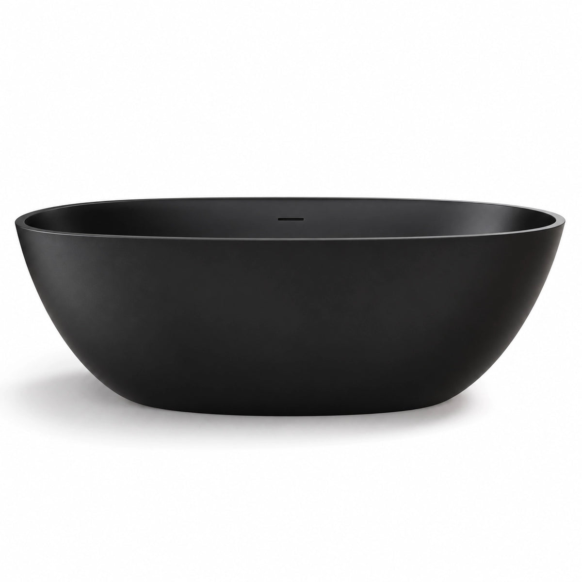 Freestanding oval solid surface tub, matte black monolithic construction