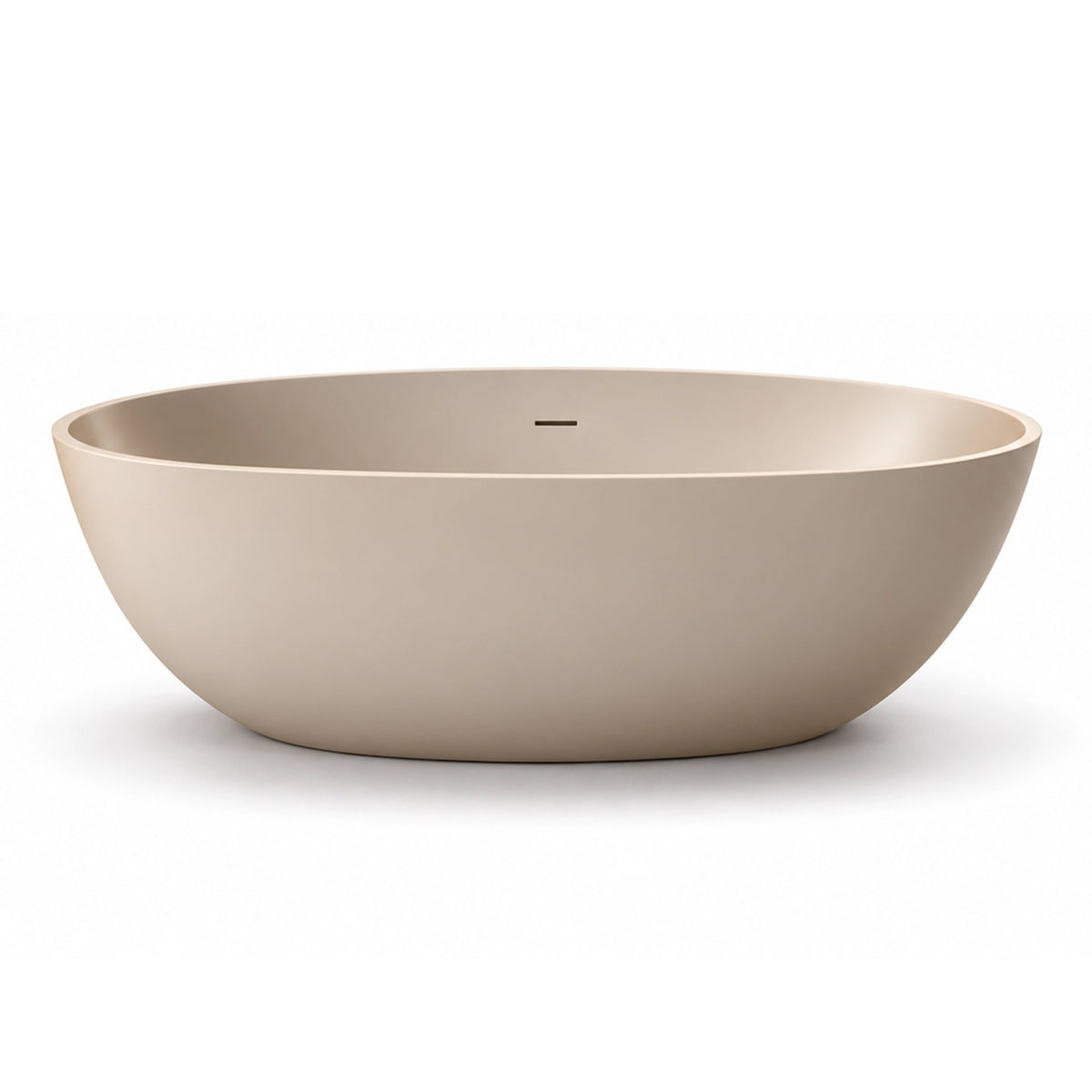 Freestanding oval solid surface soaking tub, cream solid body