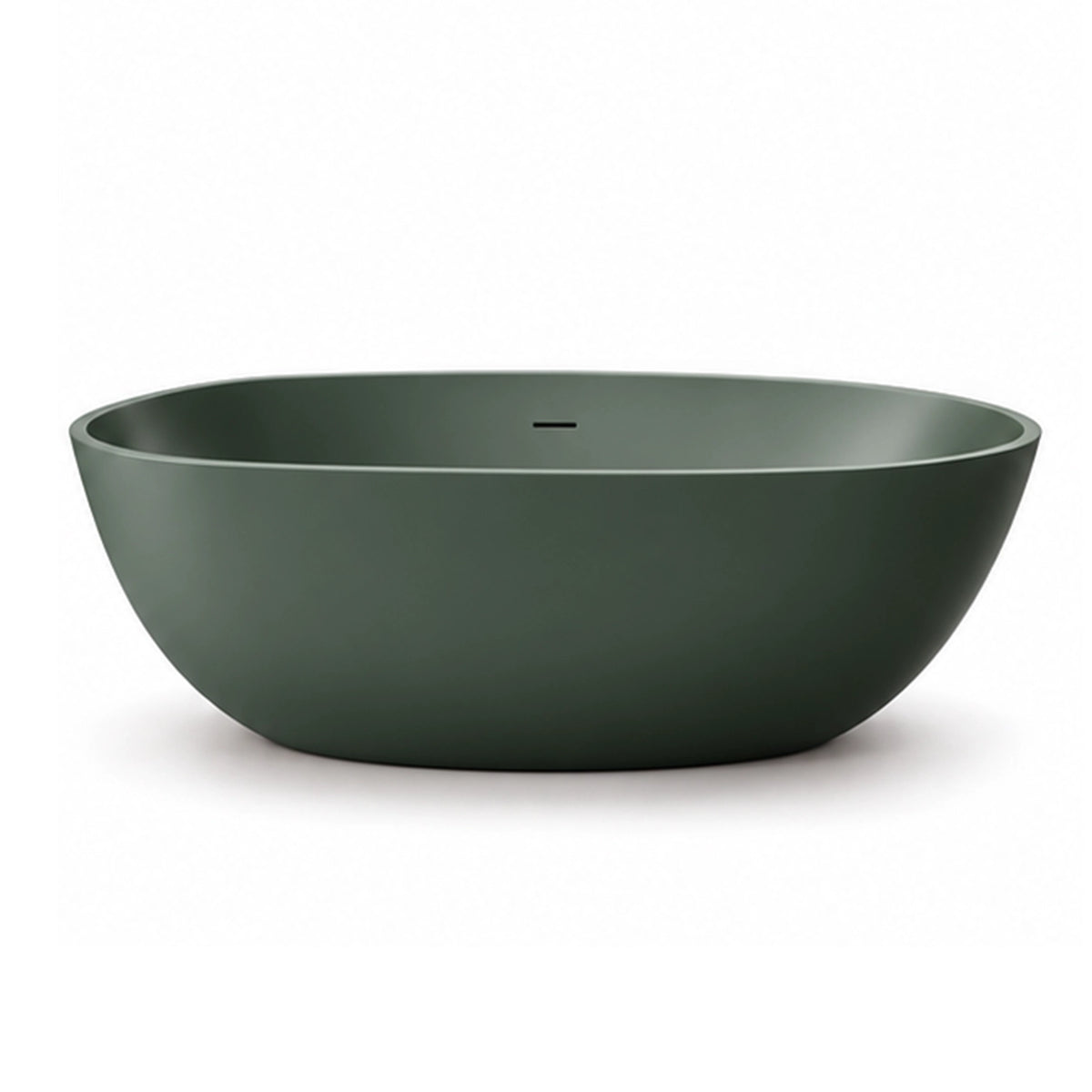 Freestanding oval solid surface bathtub, dark green finish