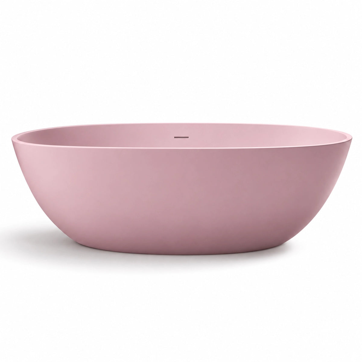 Freestanding oval solid surface soaking bathtub, matte pink seamless finish