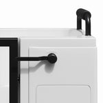 Partial shot of tub grab bar and side door locking handle