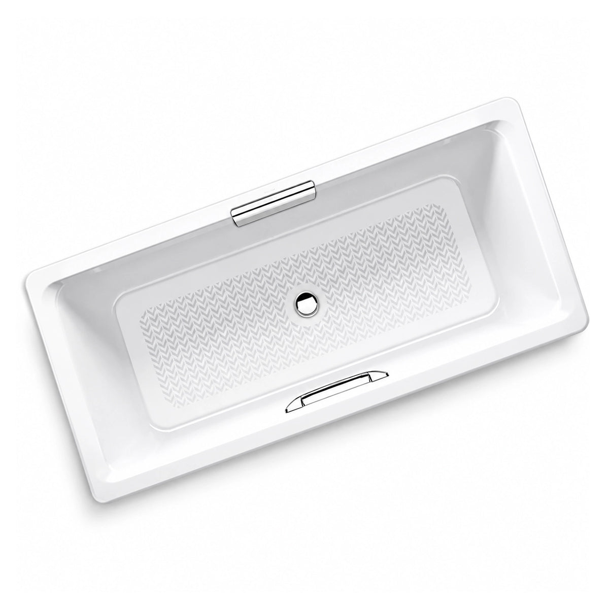 Drop-in acrylic soaking bathtub, rectangular shape, anti-slip patterned base with grab bar pre-drilled holes