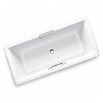 Drop-in acrylic soaking bathtub, rectangular shape, anti-slip patterned base with grab bar pre-drilled holes