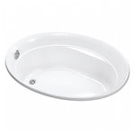 Oval drop-in acrylic soaking bathtub, glossy white finish, pre-installed grab bar mount and drain opening