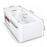 Grab bar skirted bathtub with dimensions: 66.9 inch.
