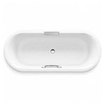 Drop-in acrylic bathtub, full oval shape, textured anti-slip basin bottom with two chrome grab bar assemblies