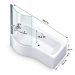Curved skirt bathtub with curved glass screen, dimension 66.9inch.