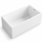 Freestanding acrylic bathtub, square rectangular shape with thin-rim seamless one-piece construction