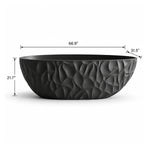 Black sculpted freestanding soaking tub, dimensions 66.9 inches long, 31.5 inches wide, 21.7 inches tall