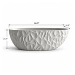 Gray textured freestanding bathtub, overall dimension 66.9"L × 31.5"W × 21.7"H