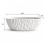 White textured freestanding bathtub, overall size 66.9"L × 31.5"W × 21.7"H