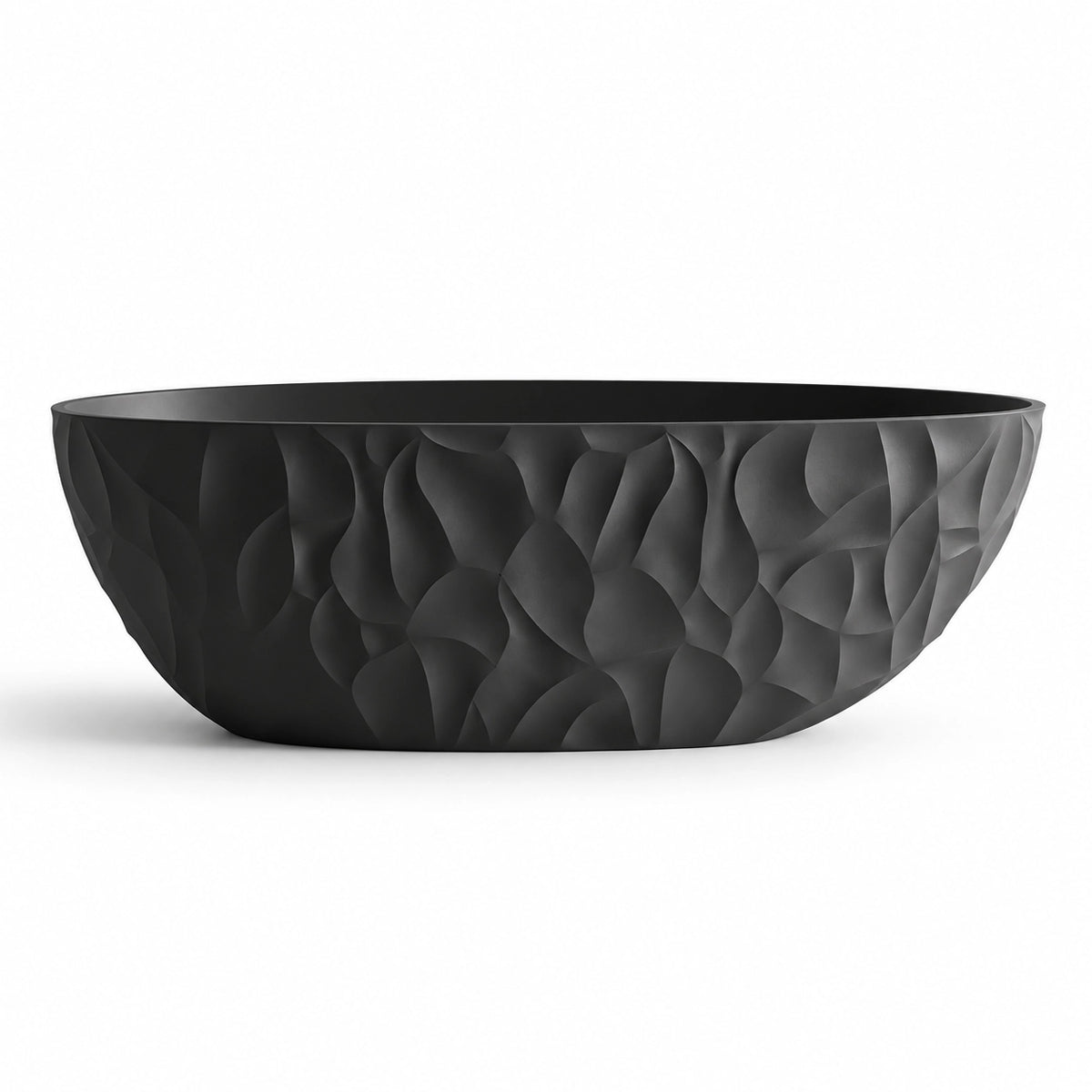 Freestanding oval soaking tub,black body with sculpted concave-convex surface pattern