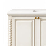 Vertical beaded trim on vanity cabinet corner