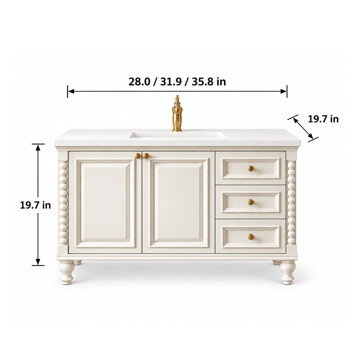Dimensions for freestanding American style bathroom vanity,28.0 inch/31.9 inch/35.8 inch