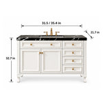 Dimensions for vintage freestanding bathroom vanity with black marble top,31.5 inch/35.4 inch