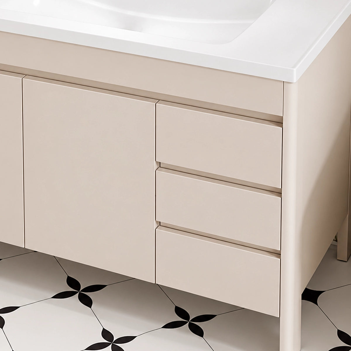 Close‑up of flat-panel cabinet doors & drawers with seamless surface