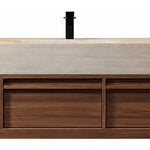 Black faucet and double drawer front, minimalist handleless design
