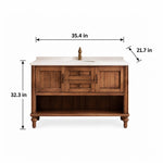 Farmhouse style wood bathroom vanity cabinet with sink, 35.4in.