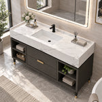 Top-down view vanity, sunlit bathroom by large window