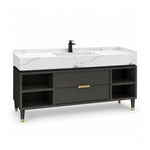 Freestanding bathroom vanity, stone countertop, drawers and side open shelves