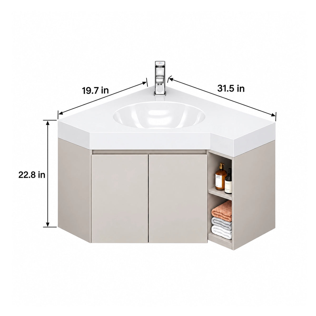 Corner wall‑hung bathroom vanity,31.5in