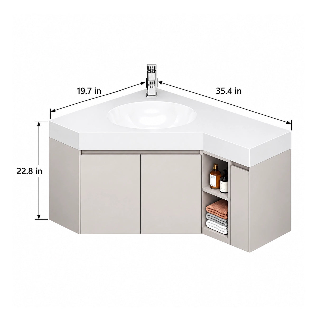 Corner floating bathroom vanity,35.4in