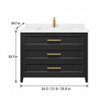 Black 3‑drawer freestanding bathroom vanity,24in/31.9in/35.8in